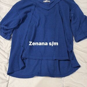 Zenana Royal Blue Waffle Knit V-Neck Top
